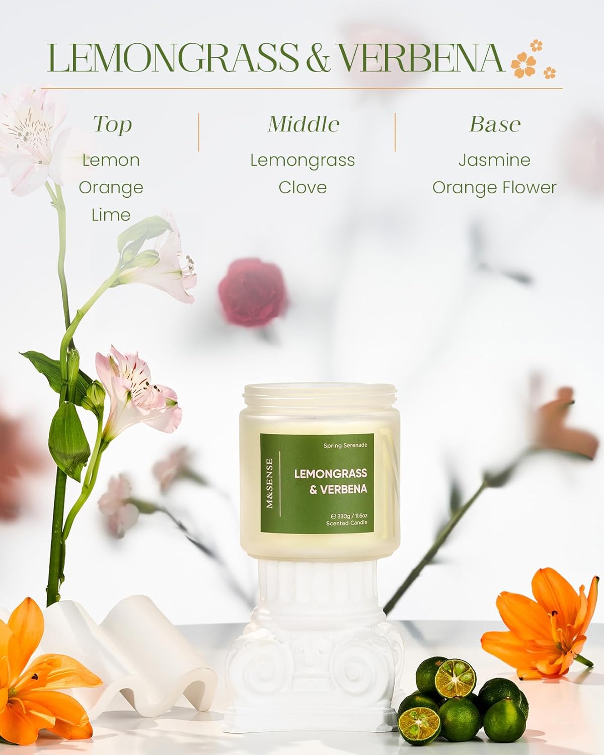 M&SENSE Lemongrass Verbena Scented Candle - 11.6oz 70 Hours Burn Time Natural Soy Wax Non-Toxic Candle, 2-Wick Aromatherapy Home Decor Fragrance Gifts for Relaxation & Stress Relief image 2 of 8 B0DR4644GT