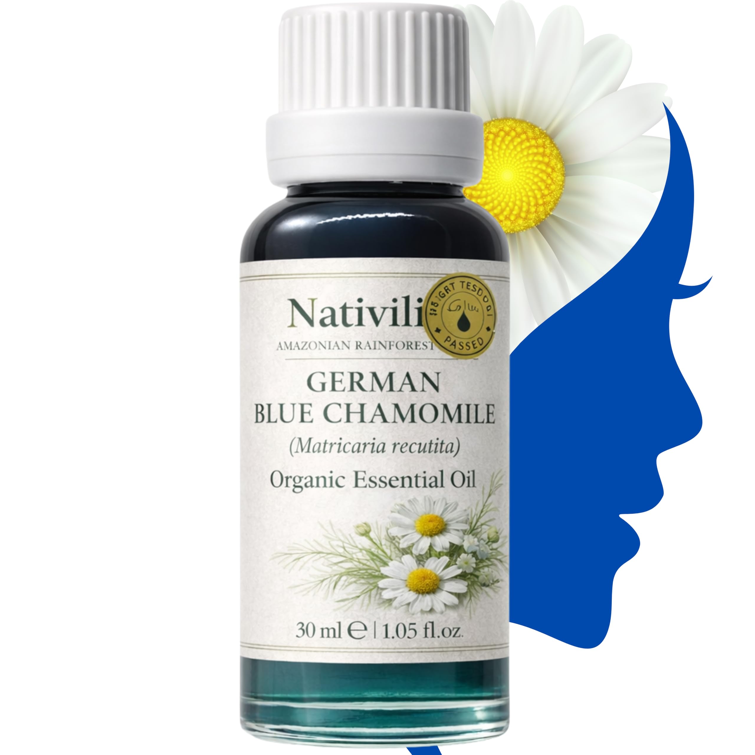 Nativilis Camomille Allemand Bleu (Matricaria recutita) Huile Essentielle Bio – Anti-inflammatoire, apaisant – Chamazulene Aromathérapie Copaiba