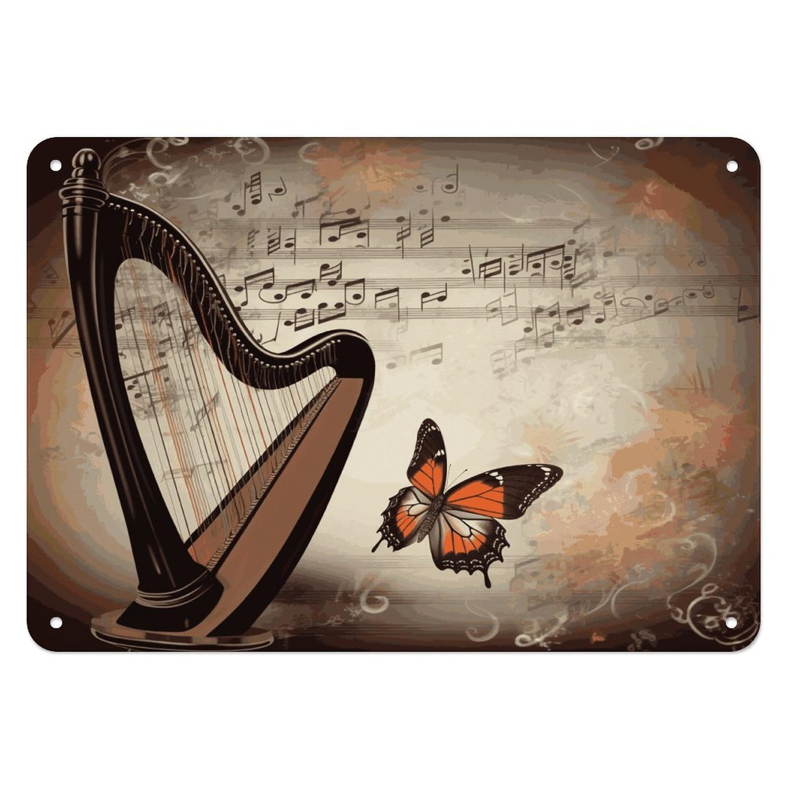 Fekiloot Style Harp And Butterfly Wall Decor Iron Painting Metal Sign