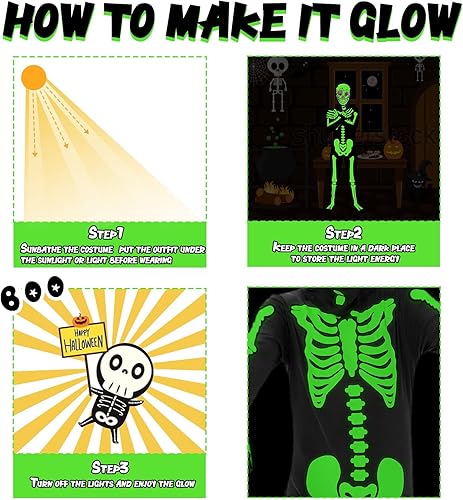 Miniatura 4 de FAYBOX Disfraz de esqueleto para niños, disfraz de Halloween que brilla en la oscuridad, disfraz de esqueleto para niños pequeños