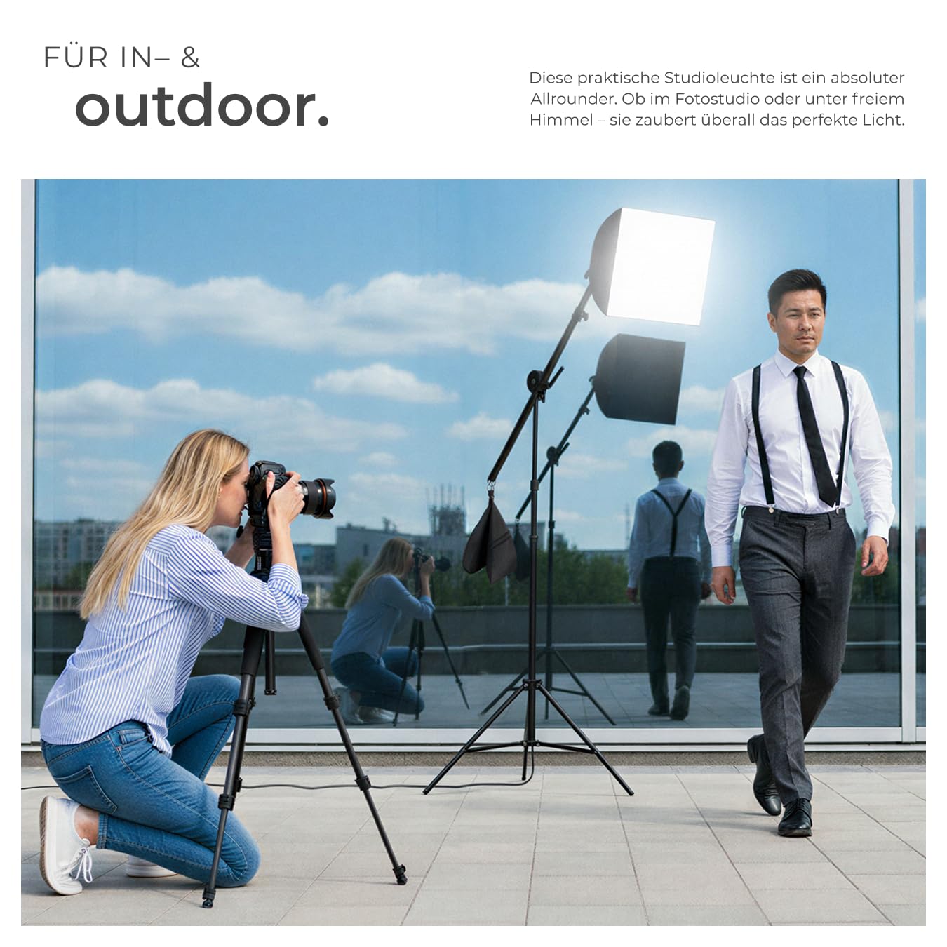 tectake® Profi Fotostudio Set 3X Studioleuchte Kamera Alu Galgenstativ inkl. LED Beleuchtung, 3X Softbox, Tasche, für natürliches Licht, Zubehör für Streaming, Foto, Selfie, Video, Indoor und Outdoor