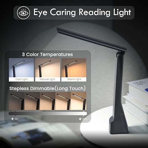 Miniatura 3 de WILIT Lámpara de escritorio plegable y recargable con luz de antorcha  Lámpara a pilas para dormitorio universitario, lámpara de mesa pequeña