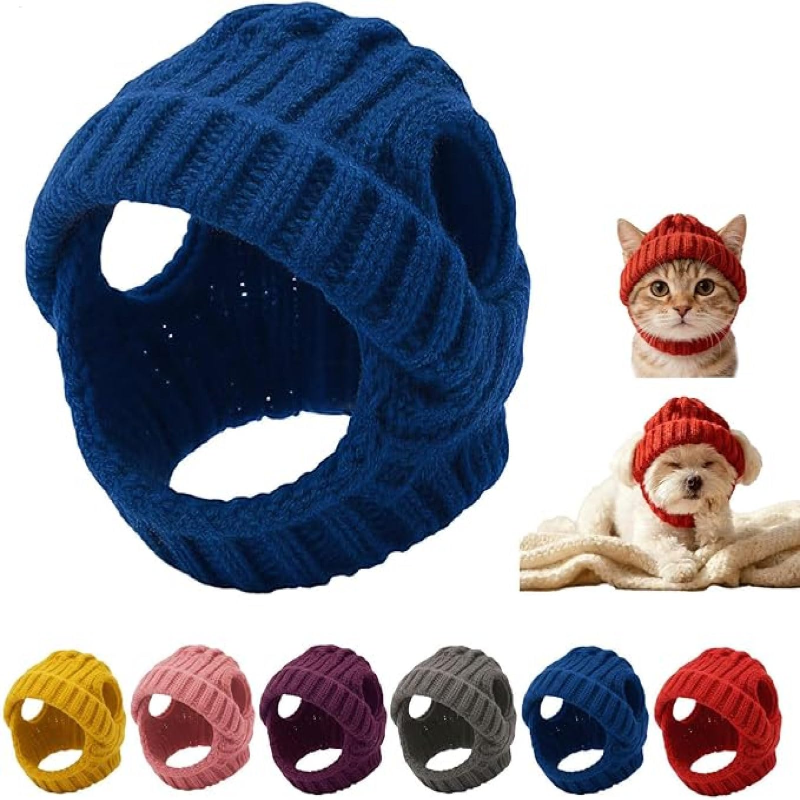 Knit Dog Beanie With Ear Flaps | Pet Knitted Winter Hat For Small Dogs And Cats | Soft Breathable Beanie For Dogs With Ear Holes | For Winter Birthday Halloween New Years Festival