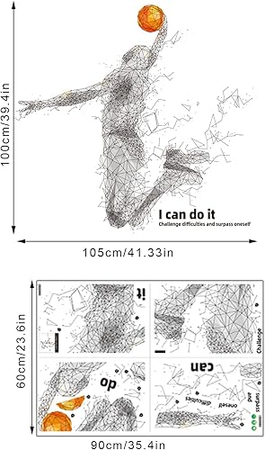 Miniatura 6 de Pegatinas de pared 3D de jugador de baloncesto para dormitorio de niños, calcomanías de sala de estar, calcomanías de pared desmontables para