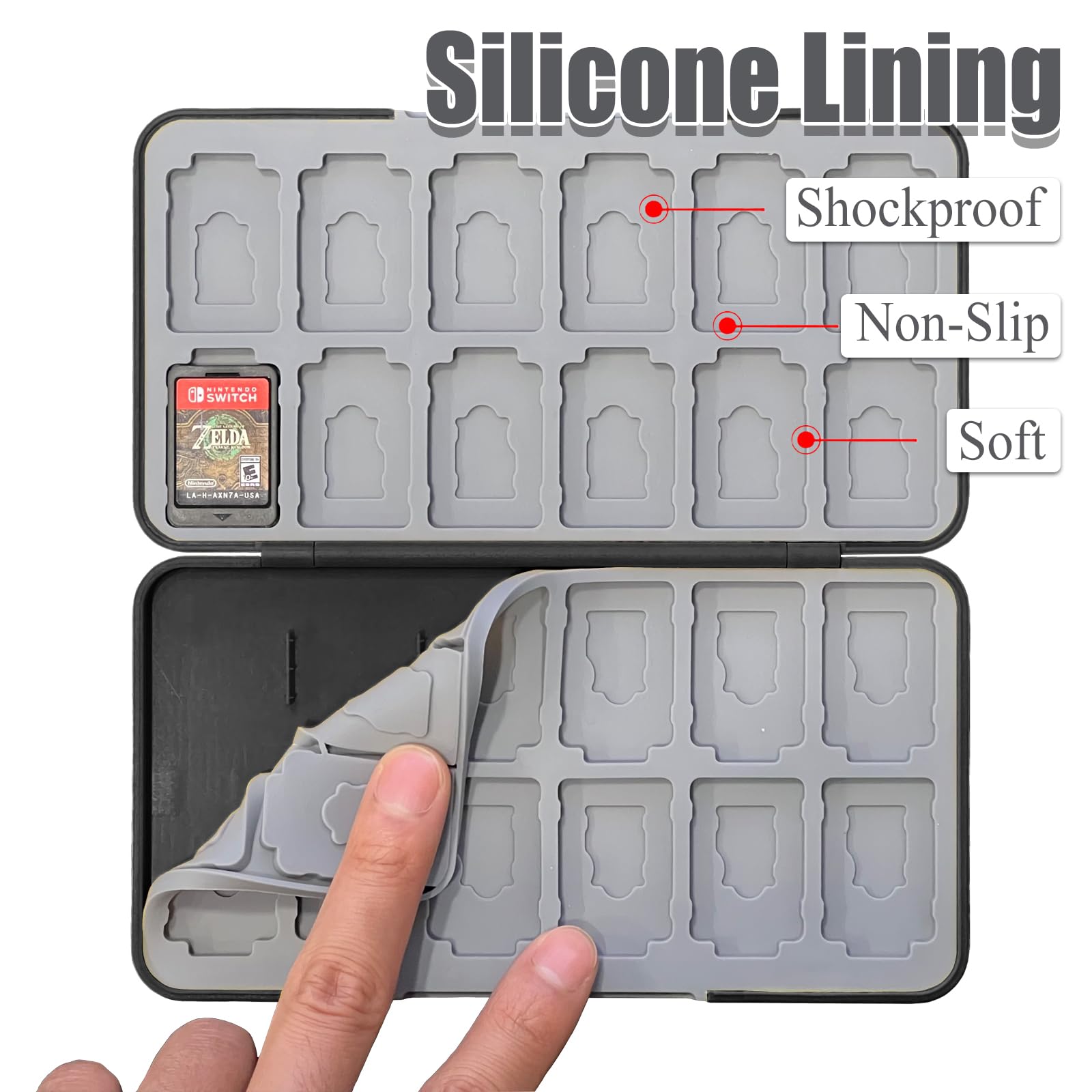 Boîte Rangement Cartes Switch - 24 Jeux + 24 Micro SD - Fermeture Magnétique - Protection Silicone