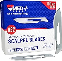 Vista 1 de Paquete de 100 cuchillas desechables de bisturí #22, cuchillas quirúrgicas tamaño 22, herramienta de hoja dermaplane de acero de alto carbono. Hoja