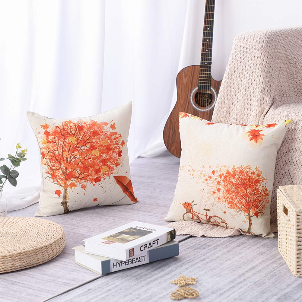 Artscope Thanksgiving Day Housse De Coussin, Lot De 4 L'automne Polyester Et Lin Décoratif Taie D'oreiller Canapé Voiture Maison Décor Housses De Coussin 45 X 45 Cm (Citrouille - A