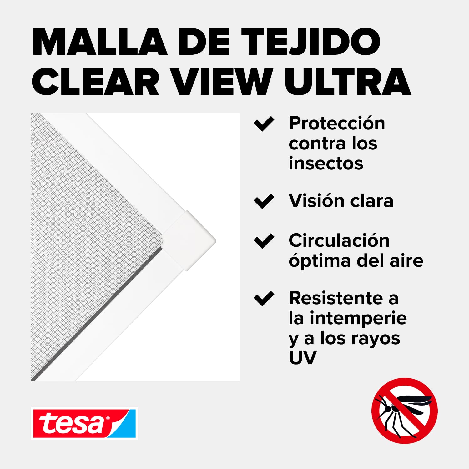 tesa 55214 Insect Stop Plegable de Aluminio,Mosquitera con Marco Telescópico Ajustable,Blanco,80 cm x 80 cm, Blanco, 81 cm x 80 cm a 140 cm x 140 cm