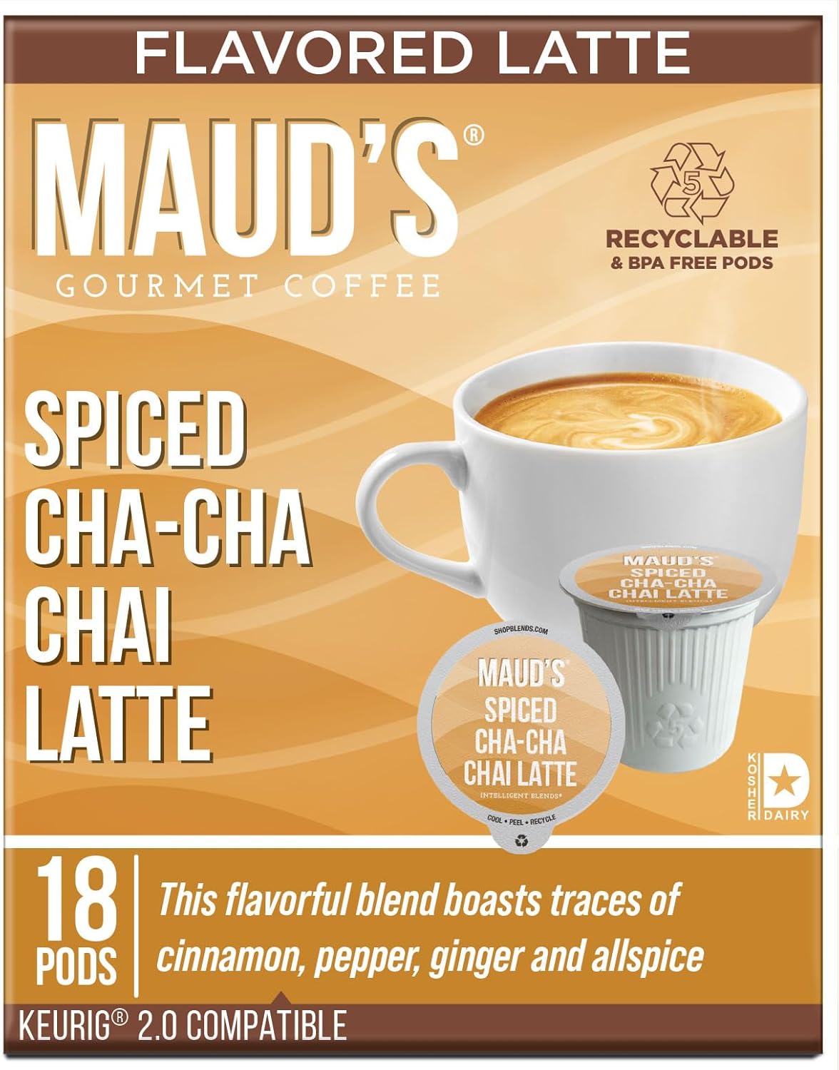 Maud's Chai Tea Latte Pods Single Serve, 18ct. Spiced ChaCha Chai