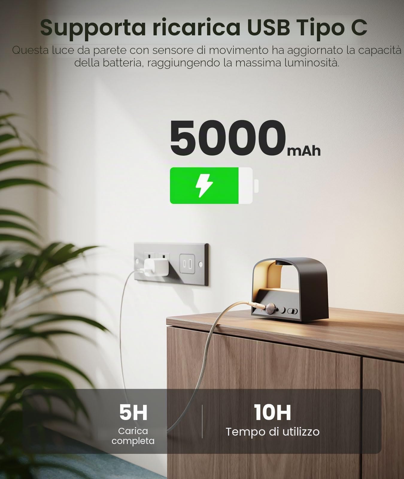 FULEN 4 lampade da parete a batteria con sensore di movimento, telecomando, 3 colori, LED, 3 modalità, ricaricabili, luminosità regolabile