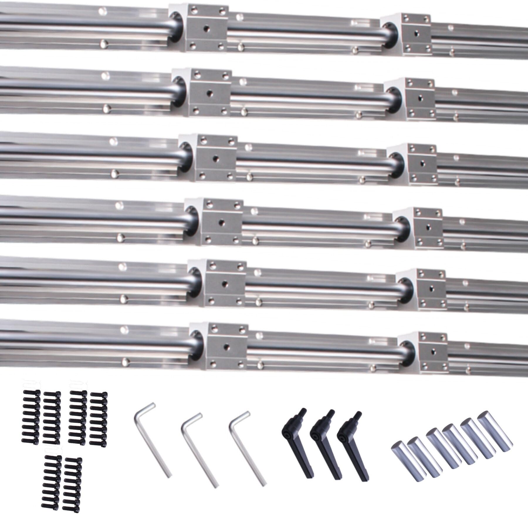 Linearführung SBR16 4500mm, 6 x 1500mm Linearschienen und 12 x SBR16UU Lagerblöcke + 6 x Dübelbolzen für 3D Drucker, CNC Maschine, und Automatisierte Geräte