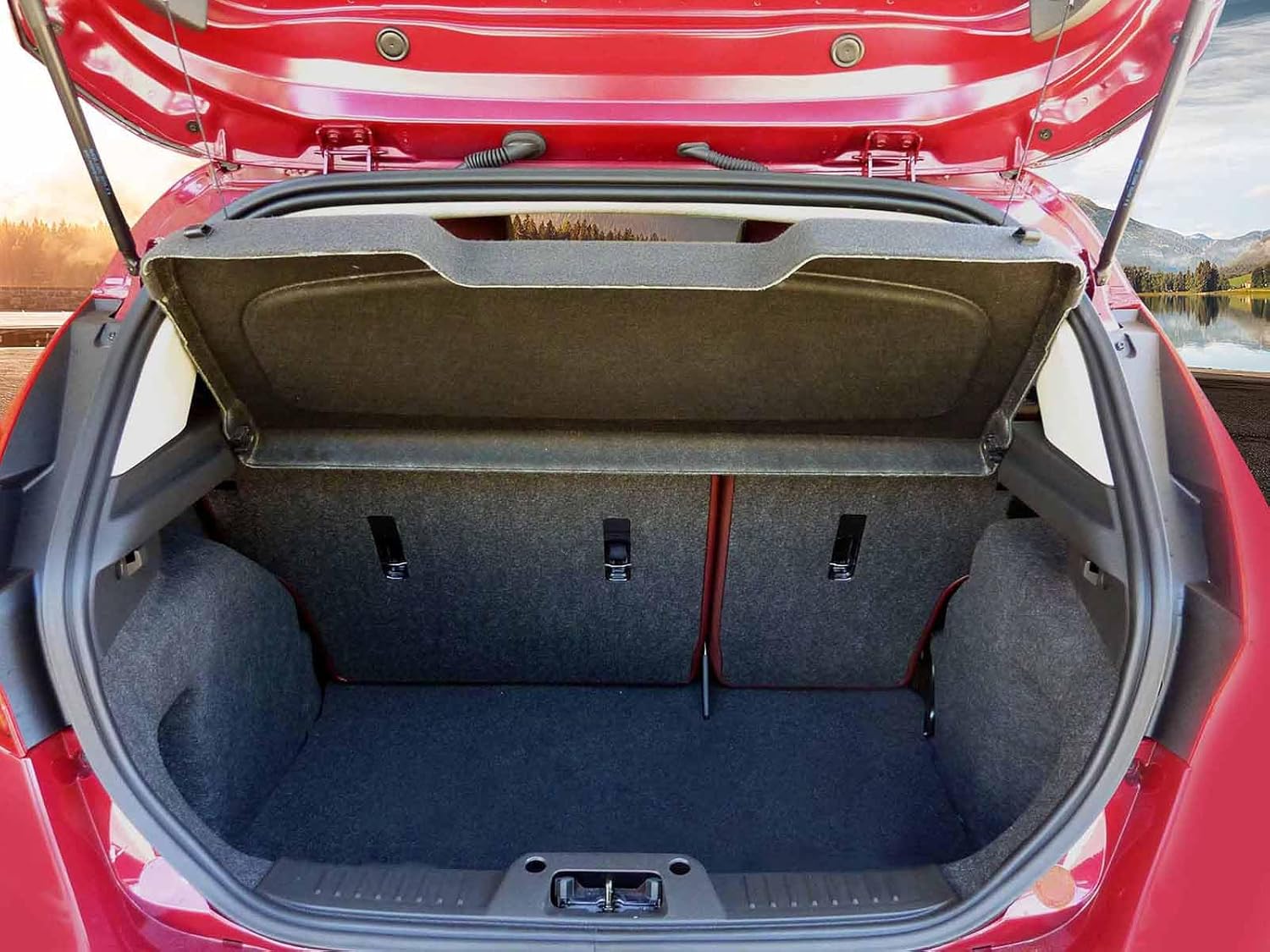 IKON MOTORSPORTS, Cargo Cover Board Compatible with 2011-2019 Ford Fiesta Hatchback, Black Rear Shield Shade Tonneau Security Non Retractable, 2012 2013 2014 2015 2016 2017 2018(Clips Not Included)