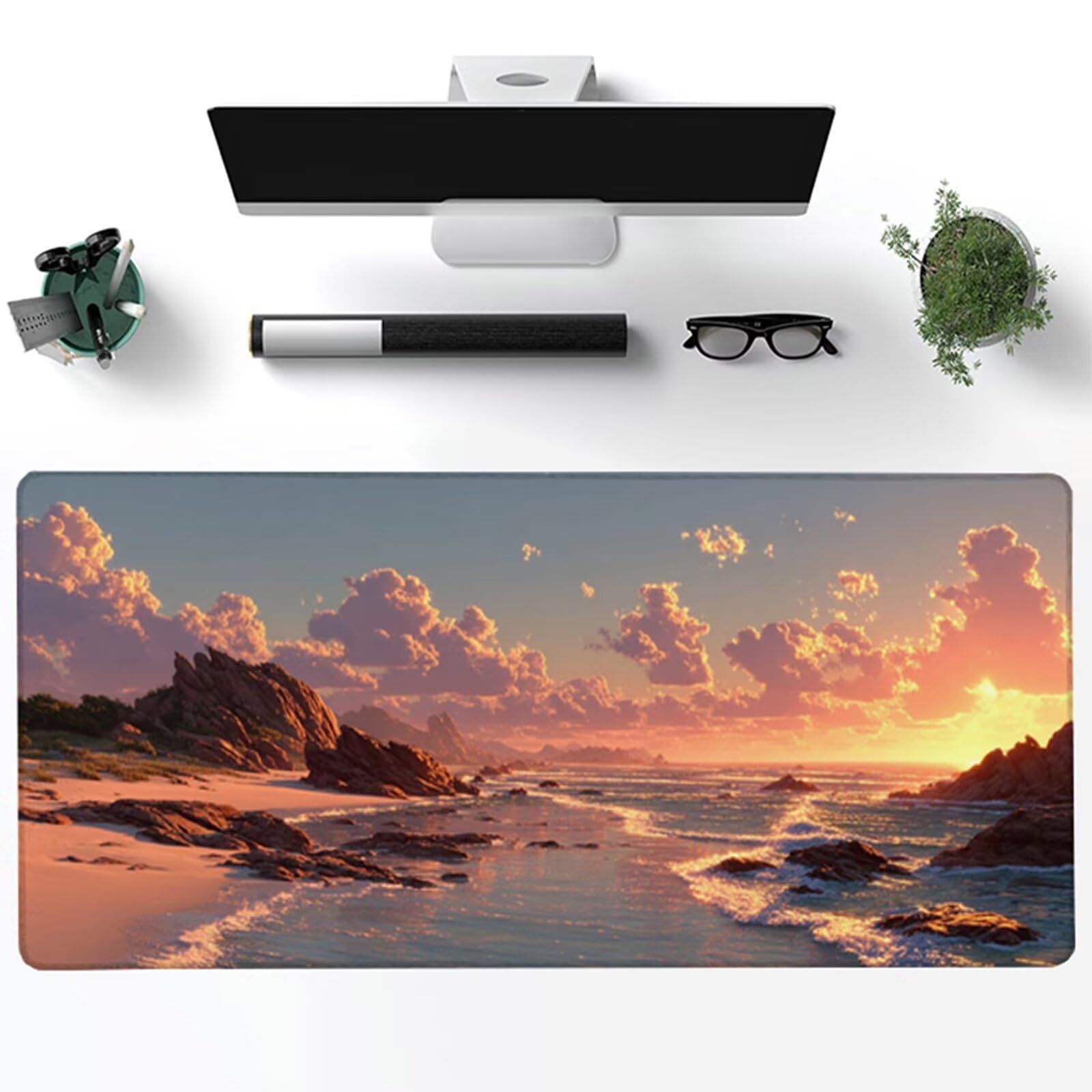 Podkładka pod mysz do gier Sunset T-9812 1200 x 600 x 3 mm, podkładka pod mysz z przeszytą krawędzią, podkładka pod mysz z antypoślizgową gumową podstawą, akcesoria biurowe, podkładka pod klawiaturę