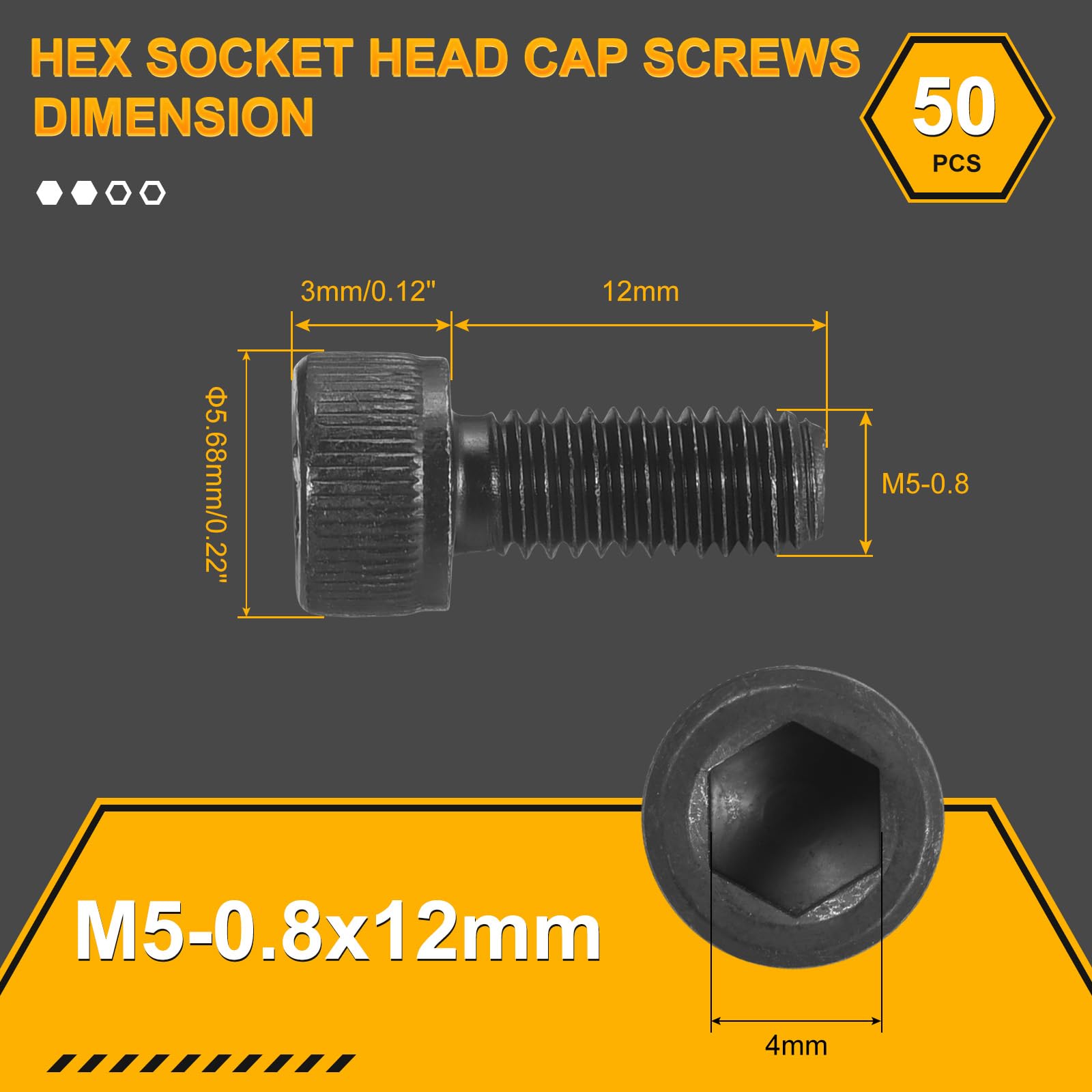 DTGN M5-0.8x12 Socket Head Cap Screws Bolts, 50Pack, Good for Road Bicycle Mountain Bike, Auto, Motorcycle - Image 2