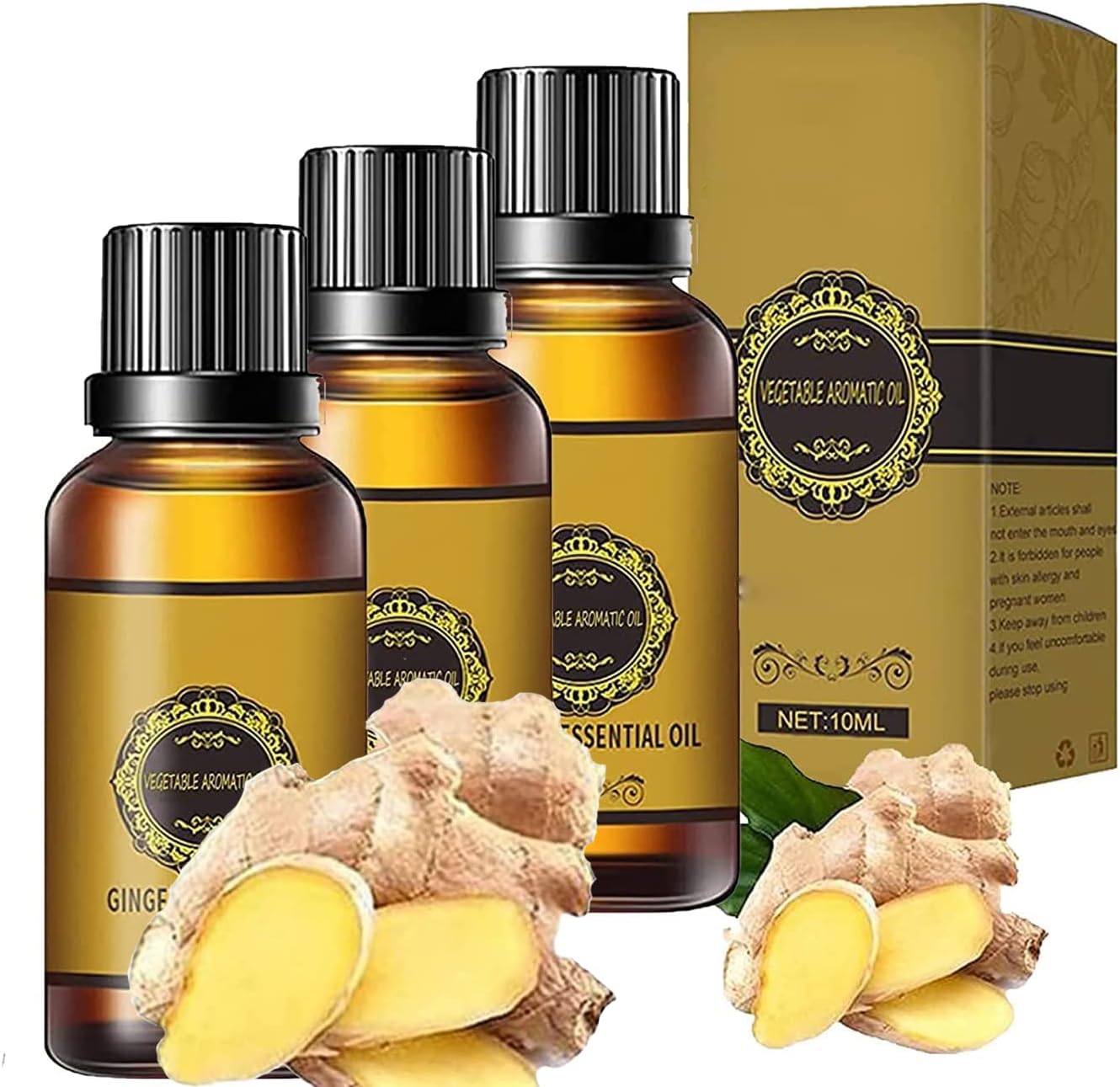 3Bottle Ginger Massage Oil, Belly Drainage Ginger Oil, Lymphatic Drainage Ginger Oil, Ginger Massage Oil for Swelling and Pain Relief (10ML)
