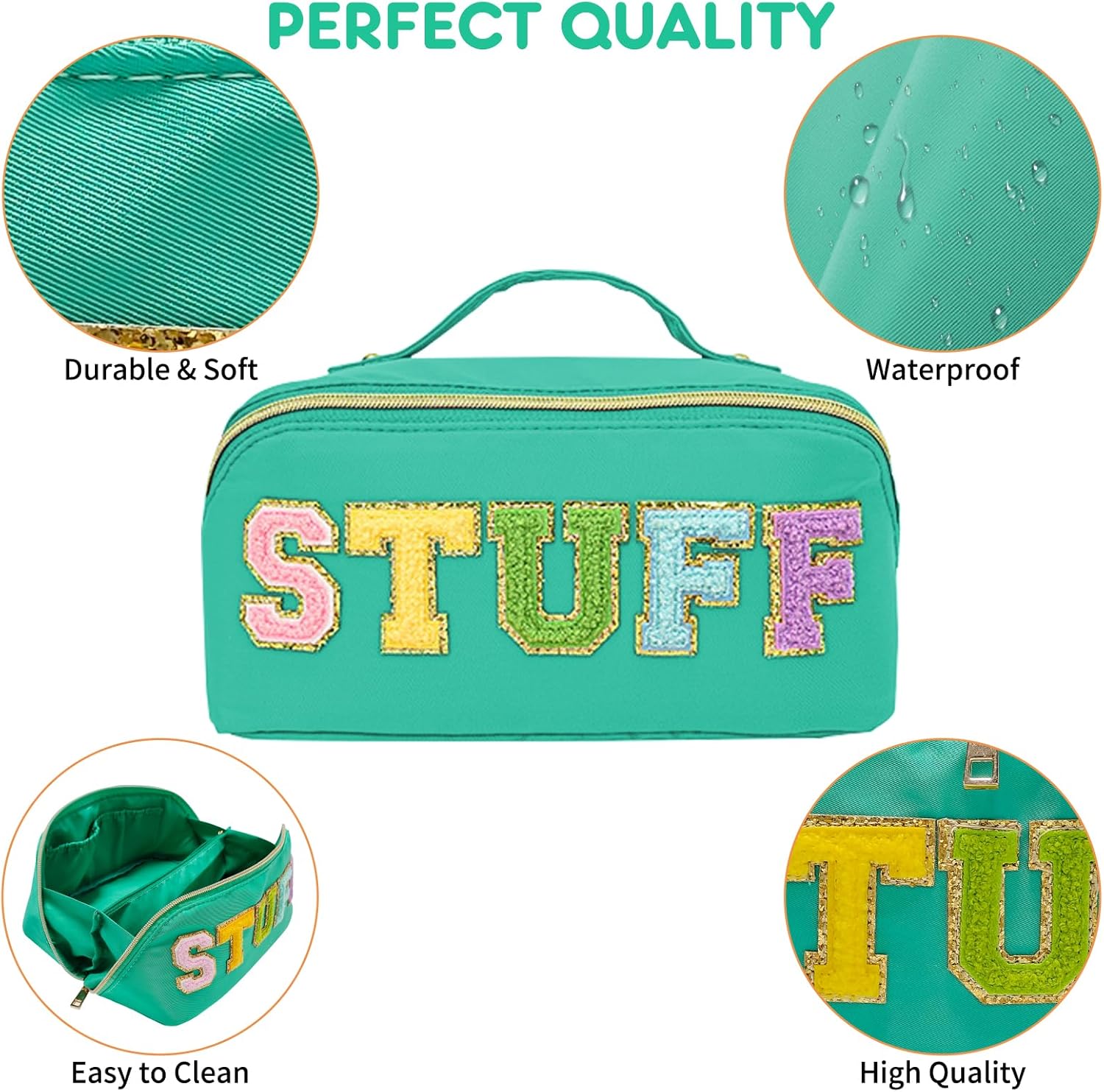 Preppy Stuff Makeup Bag, Stoney Clover Travel Toiletry Bag Chenille Letter Make Up Bags Girls Cute Cosmetic Bag Stuff Pouch Wedding Birthday Stocking Stuffers for Gifts (Green) - Image 6