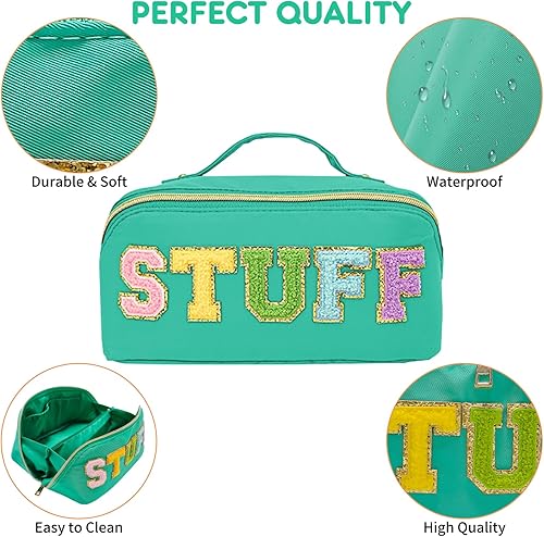 Miniatura 6 de Preppy Stuff - Bolsa de maquillaje, bolsa de aseo de viaje con trébol de piedra, bolsa de maquillaje con letras de chenilla, bolsa de maquillaje