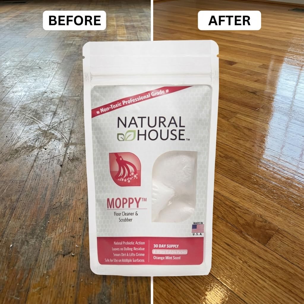 Natural House Moppy - Probiotic Floor Cleaner Pods - No Residue Formula - Multi-Surface Safe - Orange Mint Scent - 120 Count