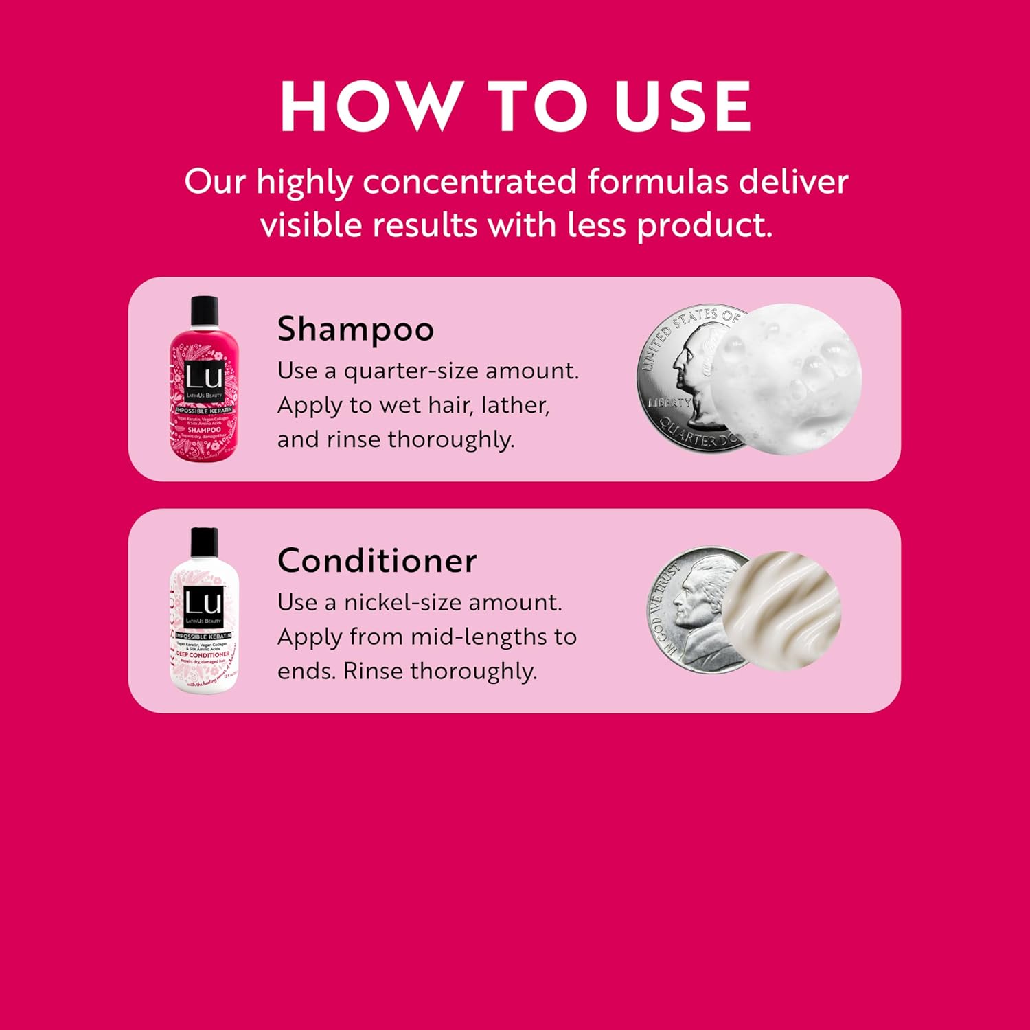 Lu by LatinUs Beauty Rescue Set | Hair Repair Shampoo and Conditioner Set for Dry, Damaged & Color-Treated Hair, Shatavari Infused Glycerin, Daily Repair Hair Products | 12 Fl Oz Each | 2-Pack - Image 6