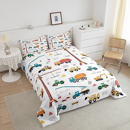 Miniatura 3 de Edredón de tractor, juego de ropa de cama de maquinaria de excavadora, camiones, tamaño matrimonial, edredón de plumón de vehículo de construcción,