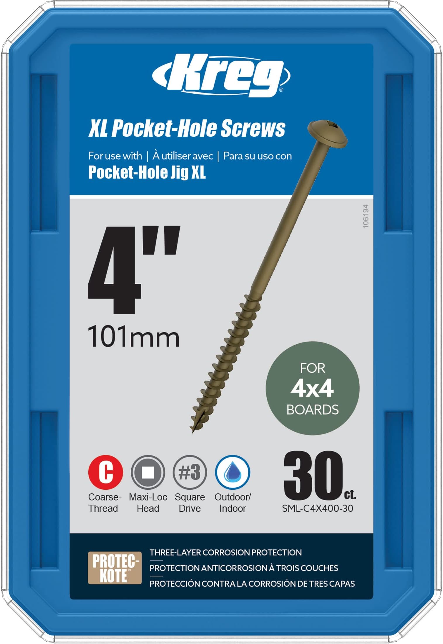 XL Pocket-Hole Screws 4", 30-ct.