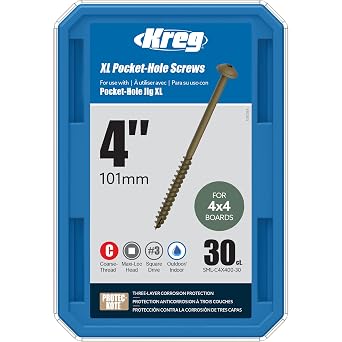 Kreg Protec-Kote Pocket Screws - SML-C4X400-30 - Weather Resistant Pocket Screws - 4-Inch - Coarse Thread - Maxi-Loc Head - Outdoor - 30 Count