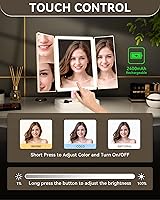 Vista 2 de Espejo de maquillaje iluminado, espejo de tocador regulable con luces, tres modos de iluminación de color y aumento 1X 2X 3X Pavo real B