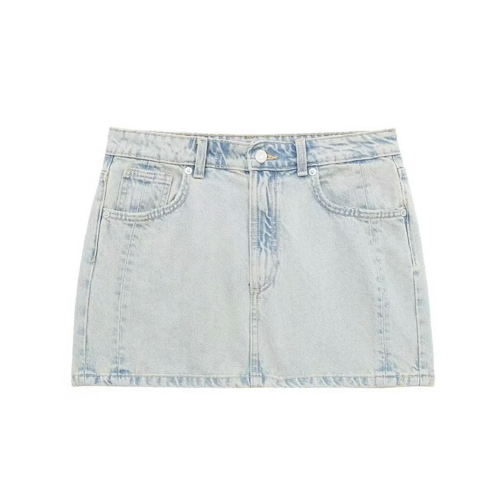 Veste corset denim ajustée et demi-jupe ensemble bleu bébé sculptant S