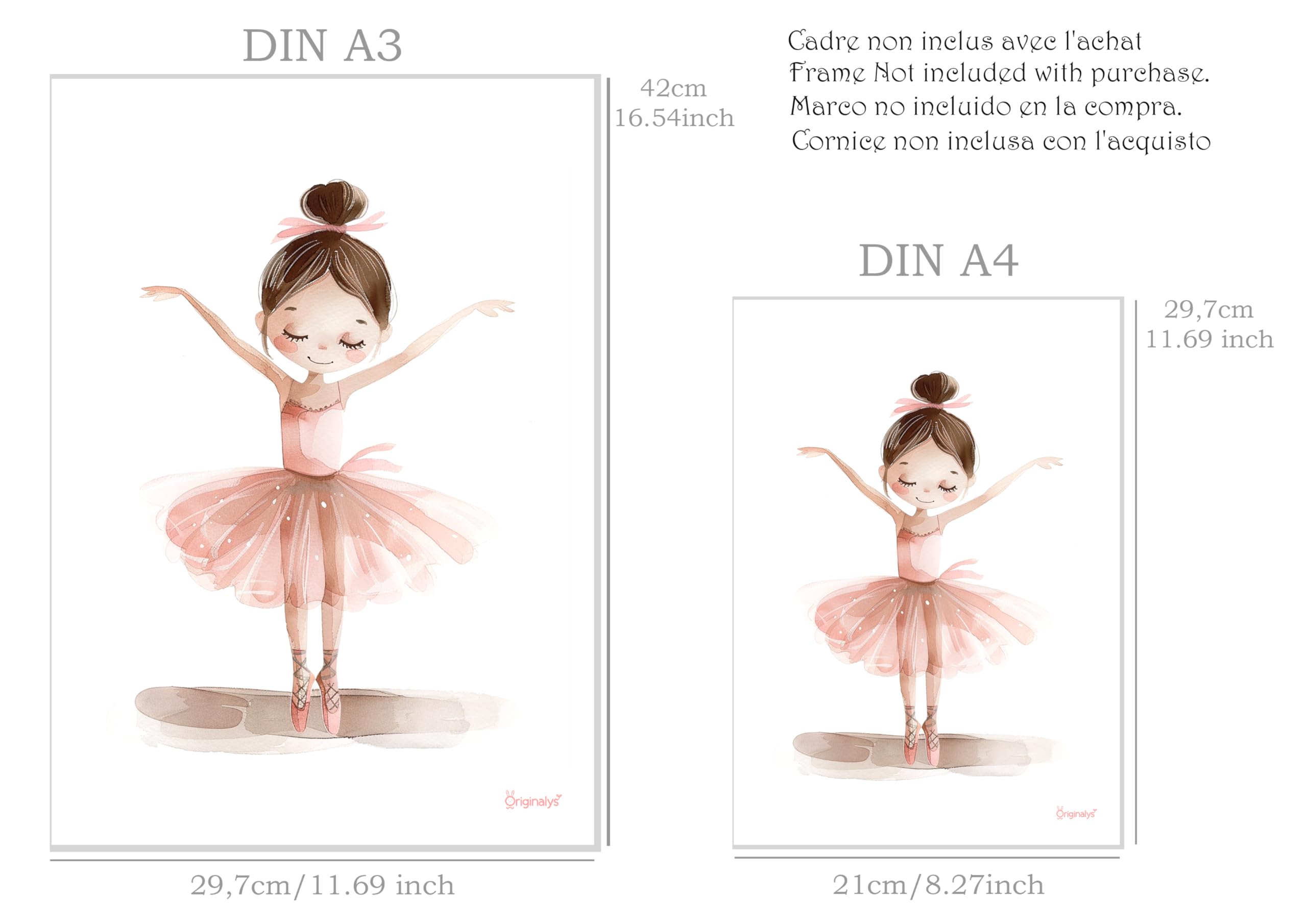 Originalys Ballerine, 3 posters in formato A4, per cameretta dei bambina, poster di ballerine dai toni rosa, poster decorativi per bambina. in formato DIN A4 (cornice non inclusa)