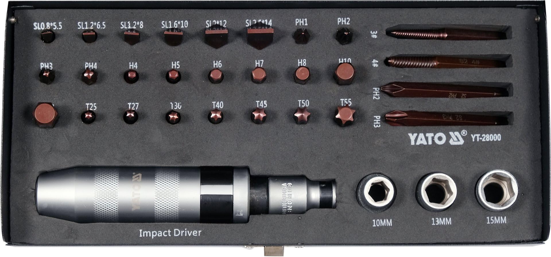 Yato Hand Impact Screwdriver Set 32 Pieces 1/2 Inch 168 Mm Professional