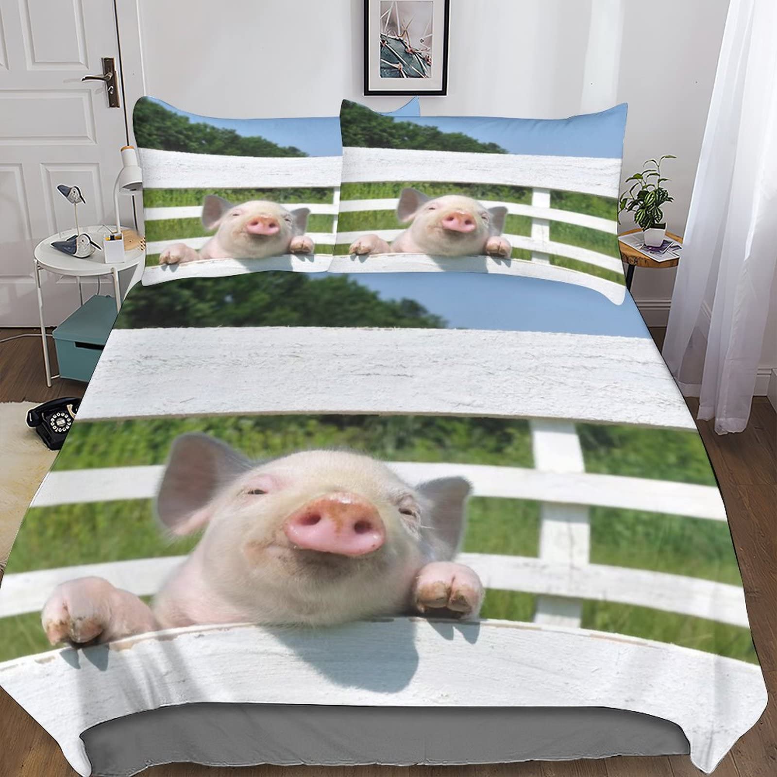 Housse de couette cochon fermeture éclair literie microfibre anti-plis