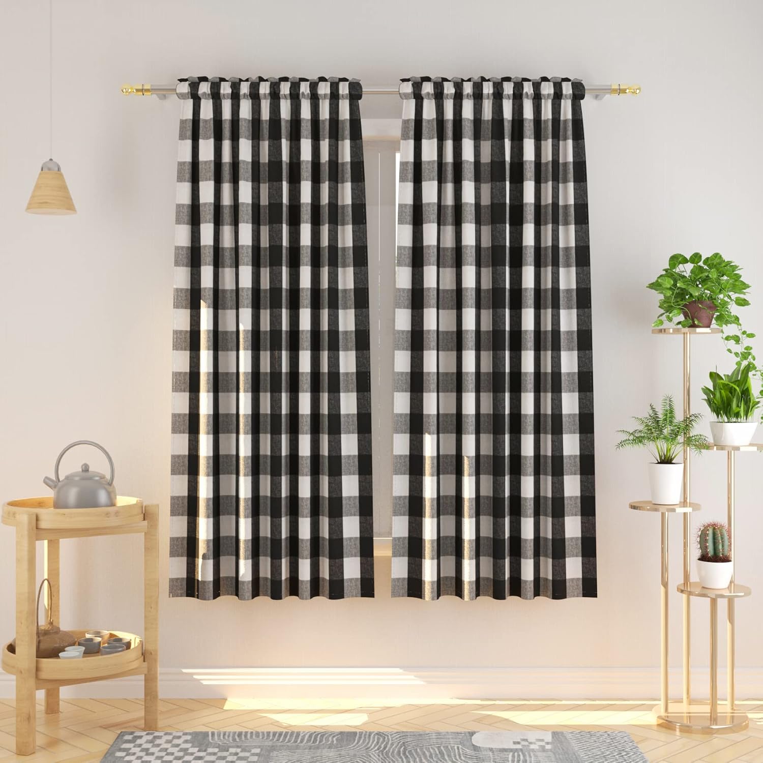 Buffalo Check Curtains 84 inch Length Kitchen Living Room Bedroom Beige White Gingham Plaid Window Basement Drapes 2 Panels Rod Pocket Window Treatment Set beige check under sunlight may show yellow