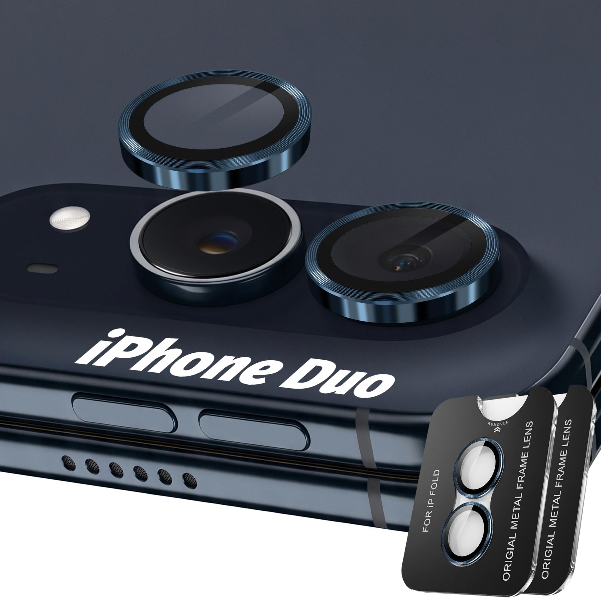 Orzero 9H Glass Camera Lens Protector for iPhone Duo-Ink Blue, 2 Set