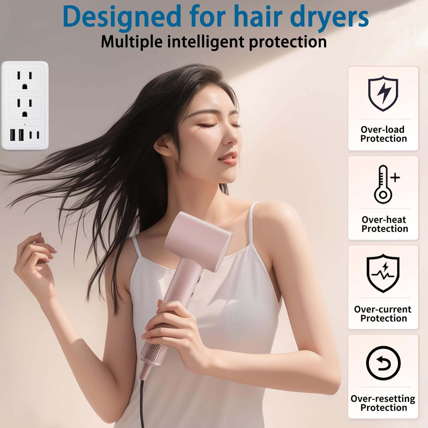 2000W 220V to 110V Voltage Converter US to Europe for Hair Dryer, International Universal Travel Adapter with Type C A G I, Converter for European Travel with 2 USB Port 2 USB (White) - Image 2