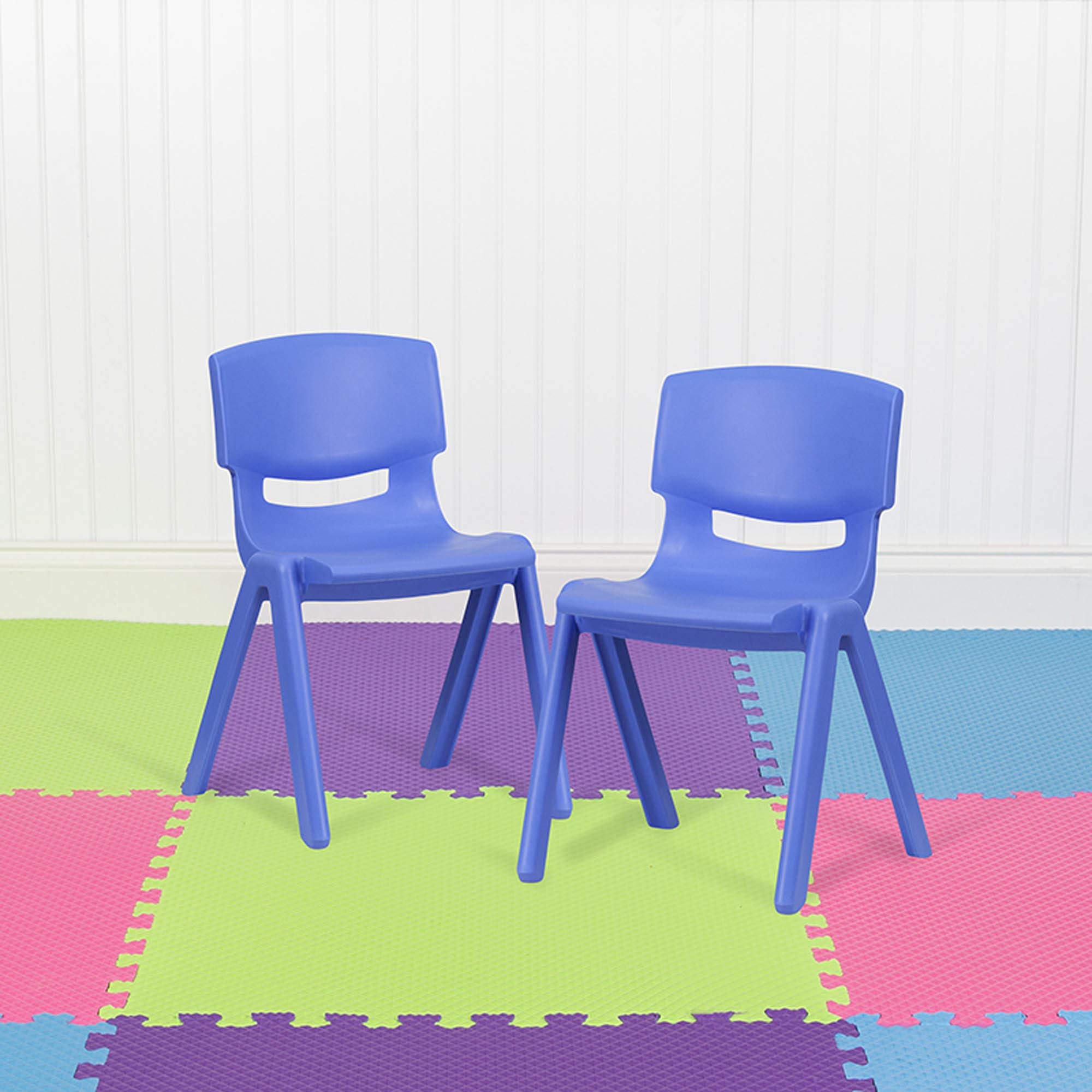 Flash Furniture Whitney 2 Pack Blue Plastic Stackable School Chair with 13.25" Seat Height - Image 2