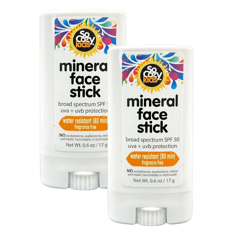 Bastão de protetor solar mineral facial e corporal SO COZY FPS 50, 17 g, pacote com 2