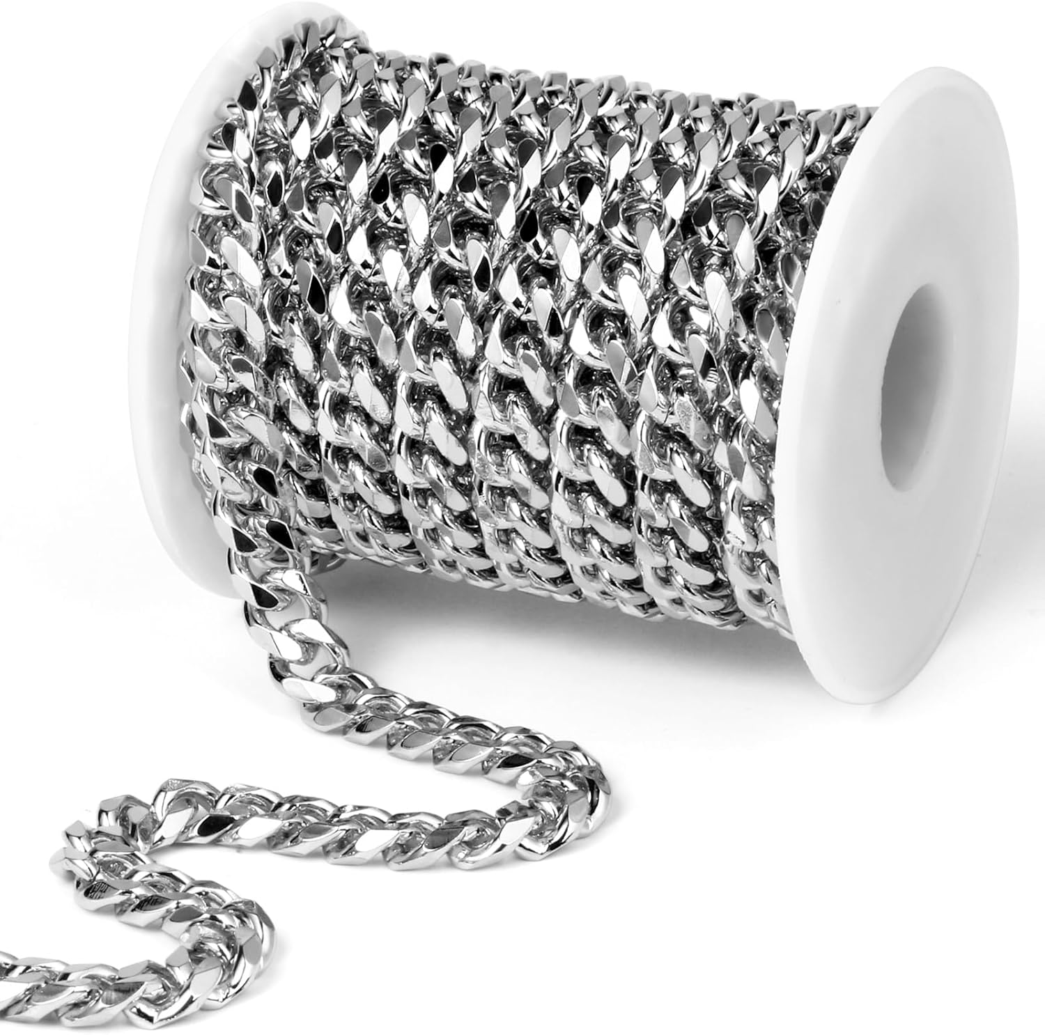 16.5 Feet Stainless Steel Cuban Chains Roll, 9mm Width Chunky Curb Link Chains Spool Bulk for Jewelry Meking