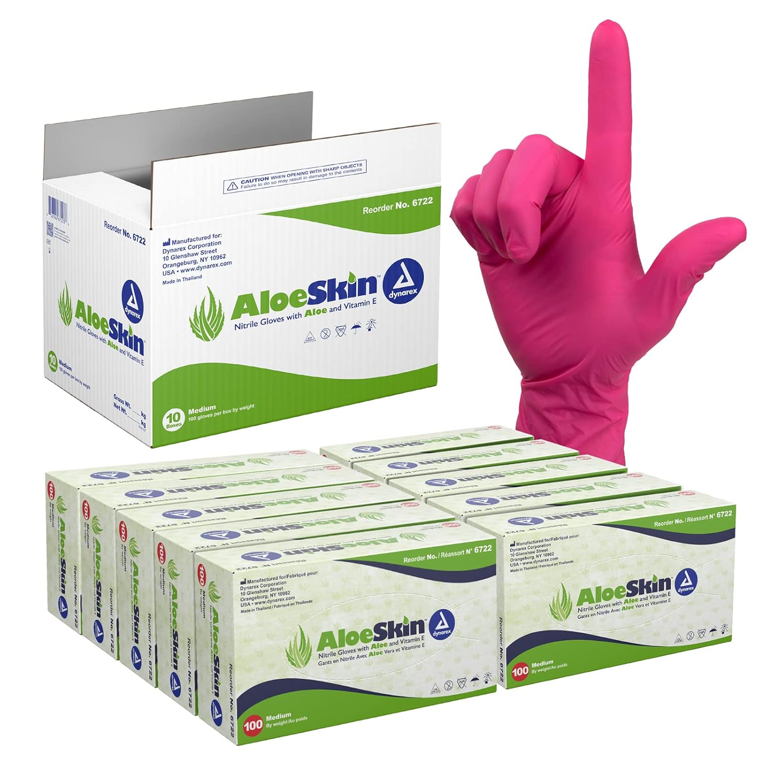Dynarex AloeSkin Nitrile Exam Gloves with Aloe, PowderFree, Disposable