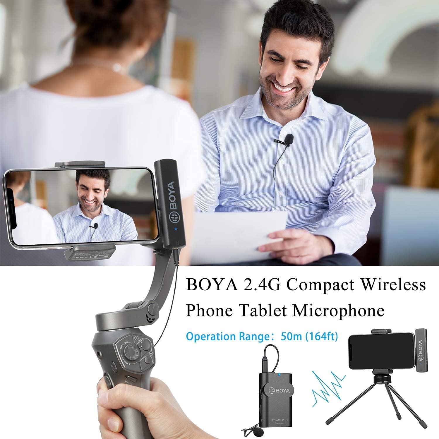 Boya 2.4G Wireless Microphone Kit for iOS Devices 1+2, Black, (BY-WM4PRO-K4)