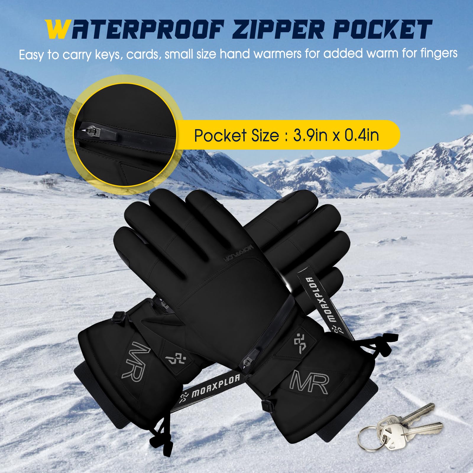 MORXPLOR Guantes de nieve de esquí para hombres y mujeres, 3M Thinsulate aislados cálidos guantes de snowboard de invierno, impermeables a prueba de viento, guantes de moto de nieve para clima frío