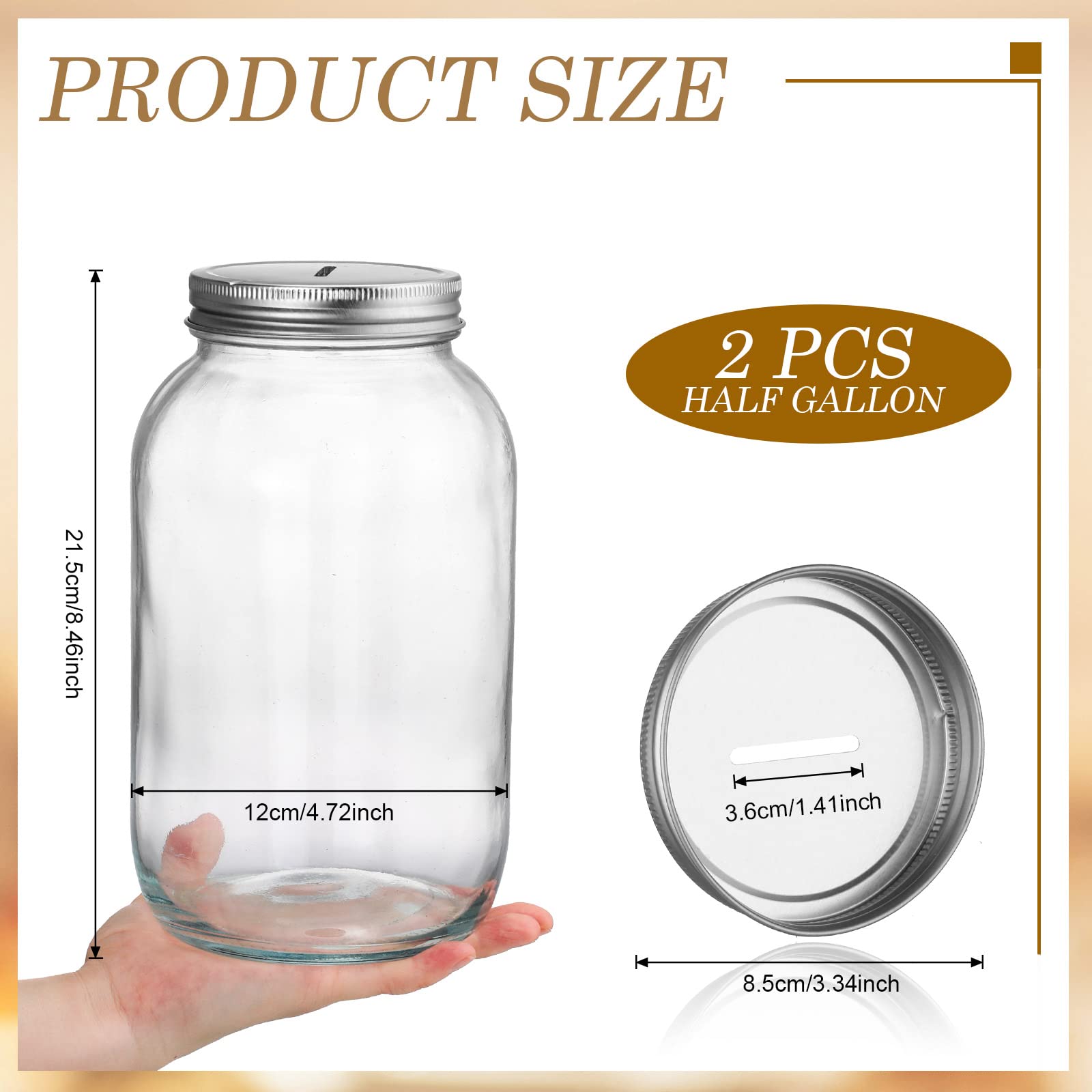 Skylety 2 Pack Large Clear Glass Coin Bank with Slotted Silver Lid - Adults Money Saving Tip Jar for Kids Raffle Ticket Drawing Fund Box
