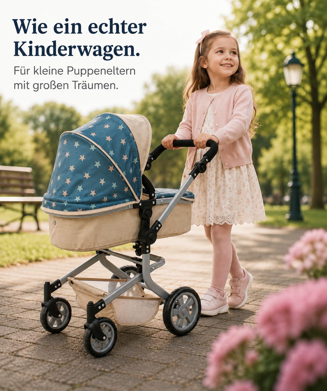 Bayer Chic 2000 Cochecito Muñecas 2en1 Mika | Manillar Regulable 47-80 cm | Cochecito de muñecas premium 2en1 convertible con manillar ergonómico y ruedas giratorias. Robusto y de larga vida útil.