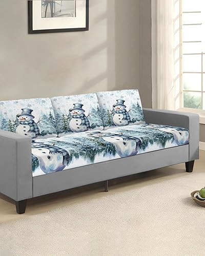 Miniatura 2 de Fundas de cojín elásticas para sofá de Navidad, diseño de muñeco de nieve, seccional, individual, en forma de L, con parte inferior elástica, diseño
