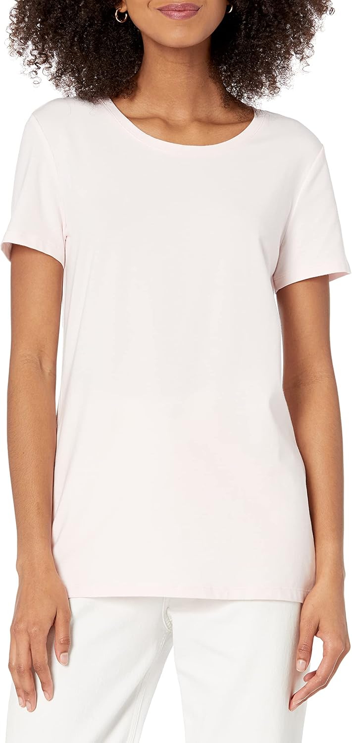 Amazon Essentials Women's Classic-Fit Short-Sleeve Crewneck T-Shirt, Multipacks 2 Light Pink/Light Grey Heather Small