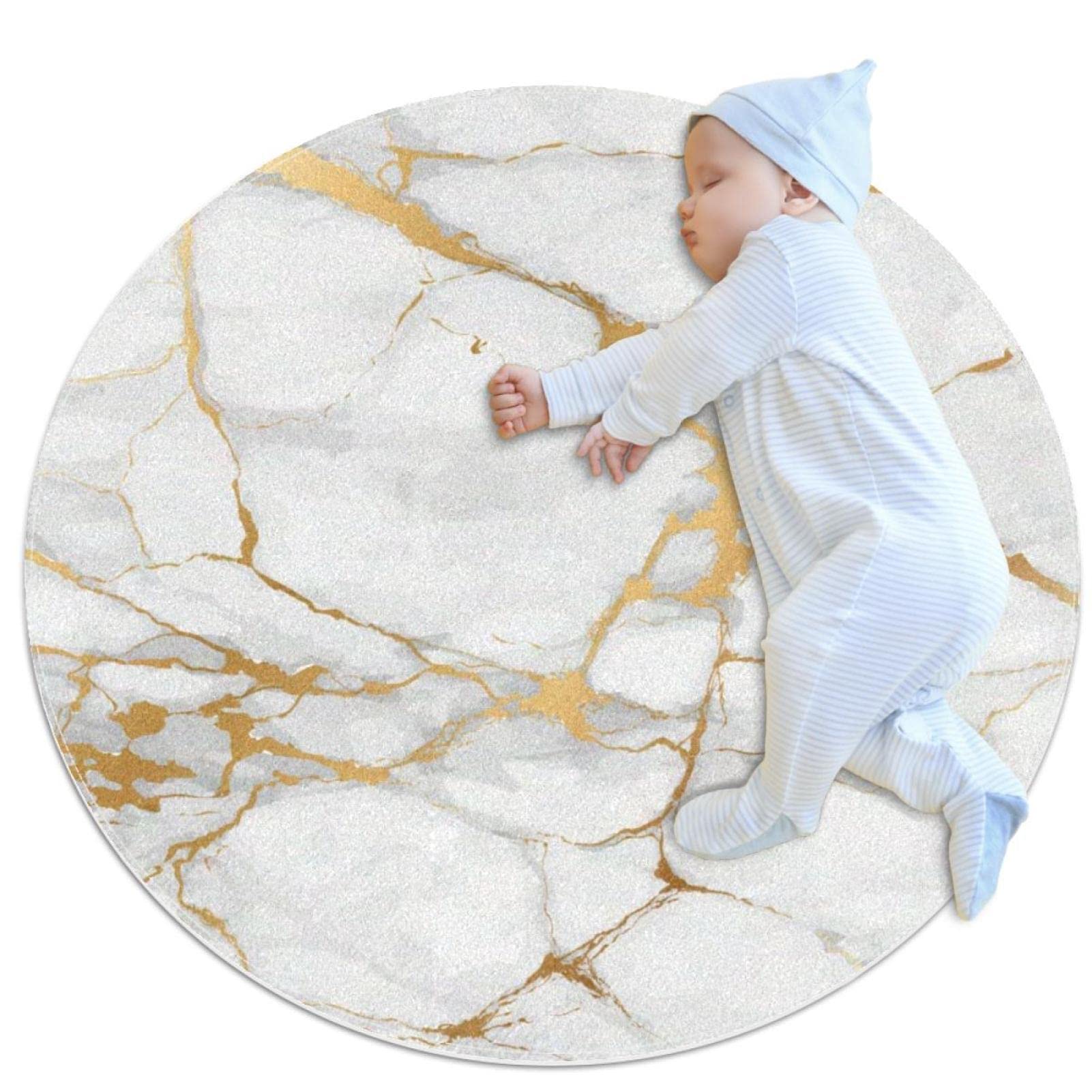 Alfombra redonda de juego infantil con diseño de mármol dorado para salones con mascotas