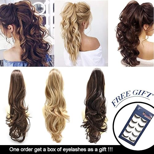 Vista 27 de LYRICAL HAIR Extensión de cola de caballo sintética para mujer, con cordón ajustable, pinza de mandíbula, larga, rizada, ondulada, extensión de cola