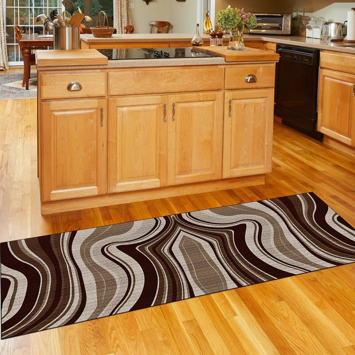 Tappeto runner antiscivolo, per corridoio, marrone, grigio, 90 x 250 cm, patchwork, lavabile, decorazione per la casa, per cucina, corridoio, soggiorno, zerbino, con retro in gomma, larghezza 40-120