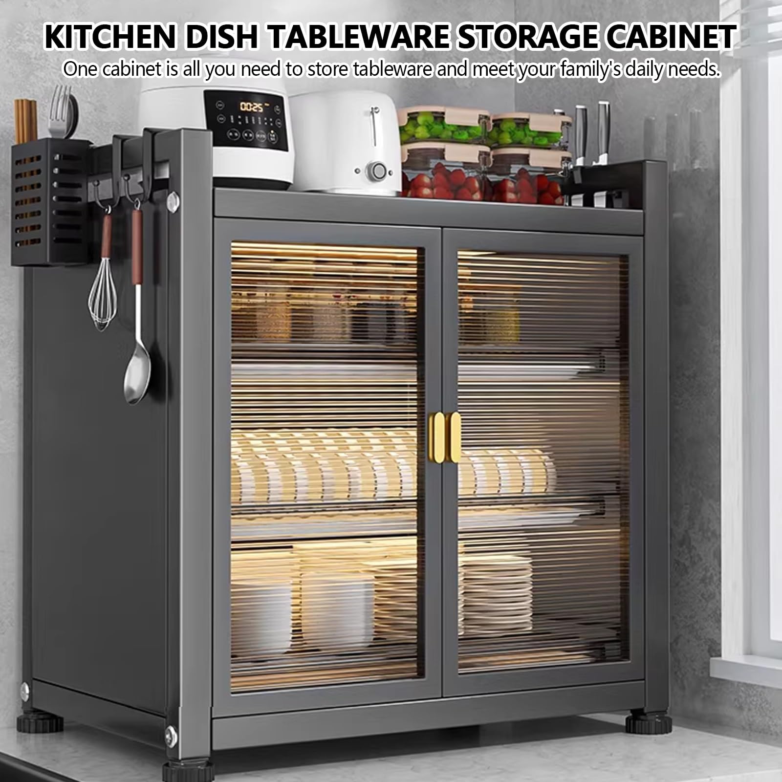 Suszarki na naczynia z drzwiczkami, suszarka do naczyń na blat kuchenny, suszarka z tacką ociekową, ociekacz kuchenny, służy do odkładania umytych naczyń. (Czarny, 45 * 28 * 60 cm)