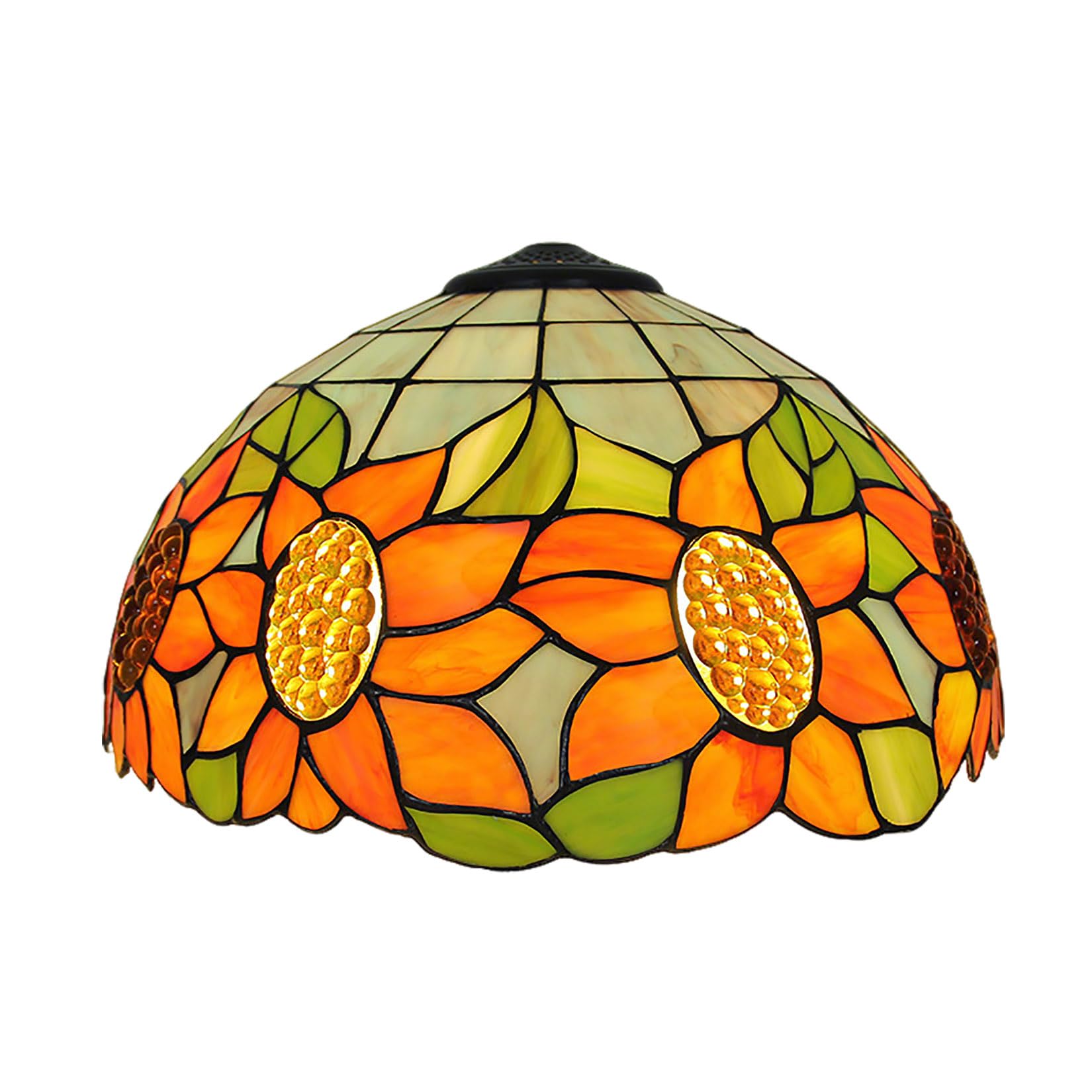 Fiunkes Blue Tiffany Orange Stained Glass Sunflower Lampshade Replacement For Table Lamp,