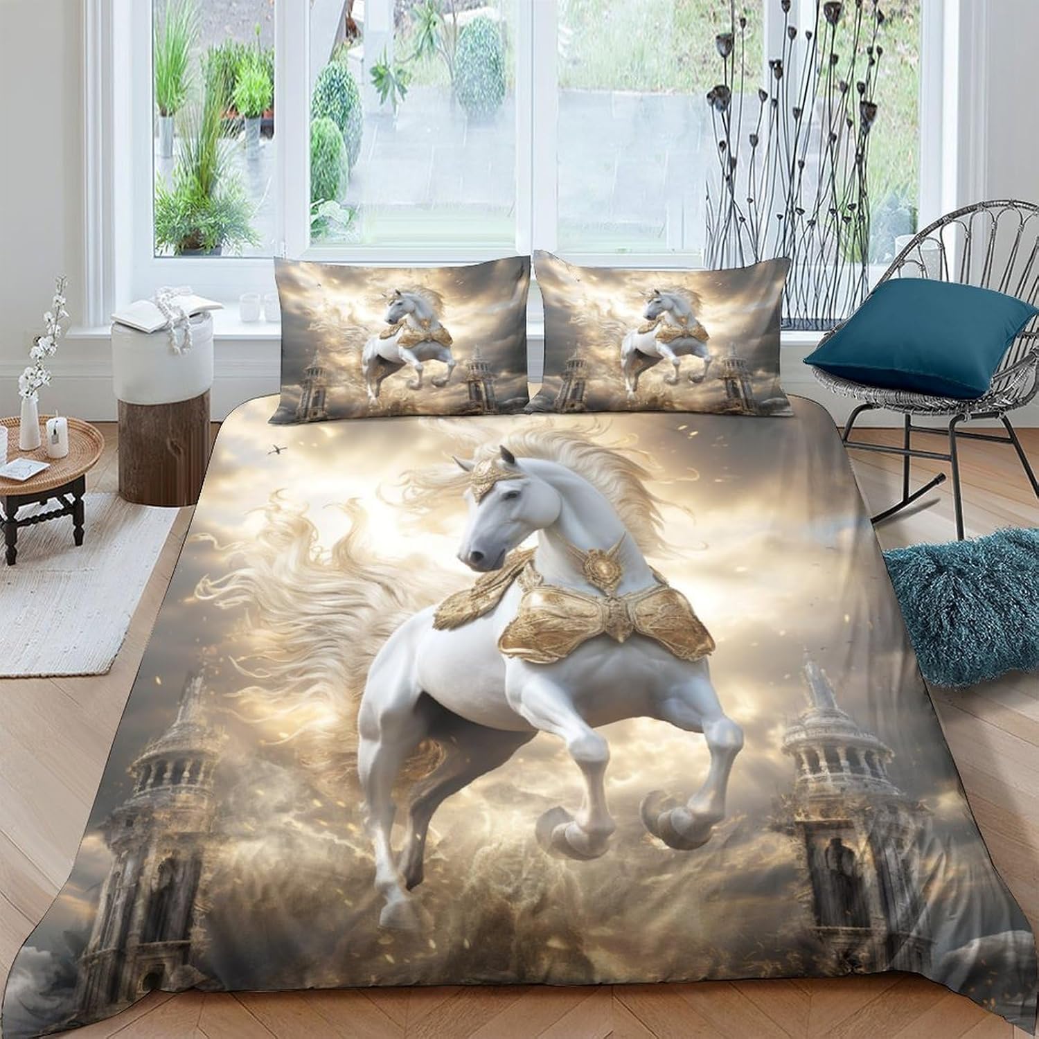 Housse de couette 200x200 cm cheval zippée pour changer vos draps sans effort